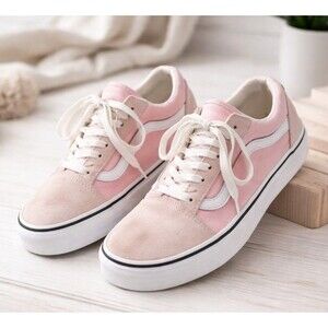Vans Old Skool Suede Canvas Sneakers Blushing Pink True White Womens 8.5